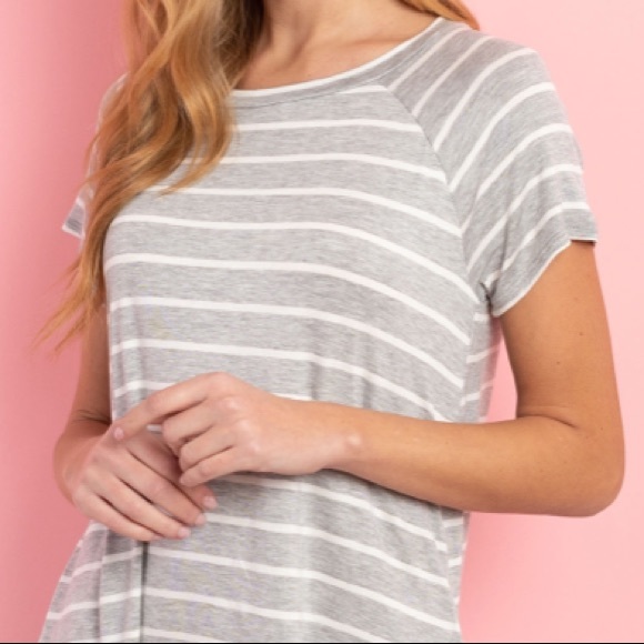Short Sleeve Grey & White Stripe Tee - Picture 10 of 10